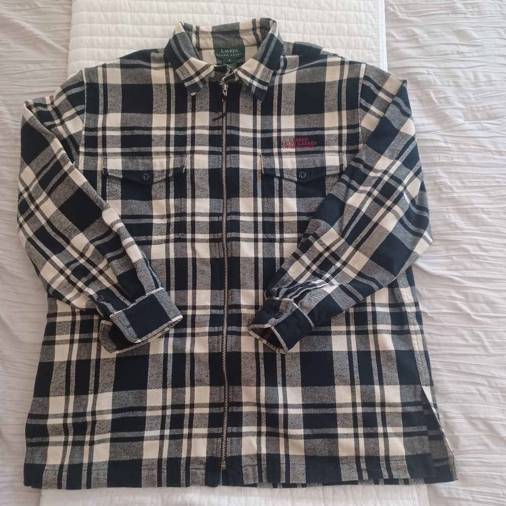Lauren ralph lauren full zip polo size L black and white 100% cotton
